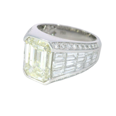 Modern Invisible Set ~5.1ct Emerald Cut Diamond Ring in 18 Karat White Gold