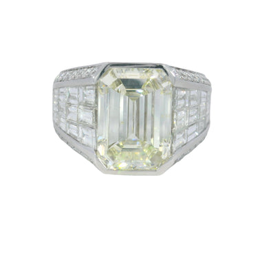 Modern Invisible Set ~5.1ct Emerald Cut Diamond Ring in 18 Karat White Gold