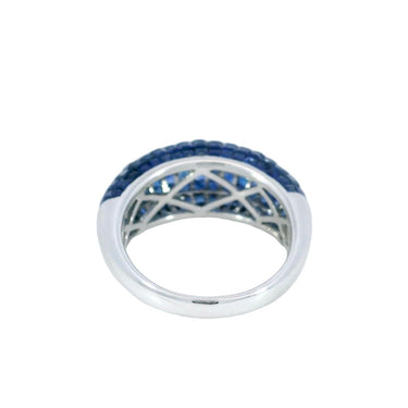 Modern Invisible Set Princess Cut Natural Blue Sapphire Ring in 18K White Gold