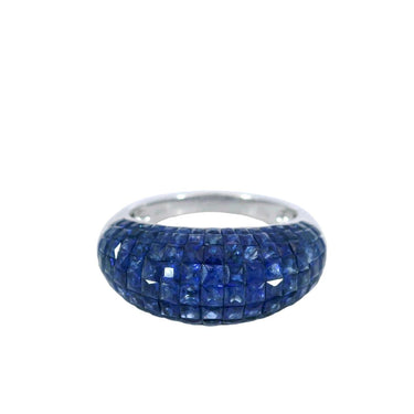 Modern Invisible Set Princess Cut Natural Blue Sapphire Ring in 18K White Gold