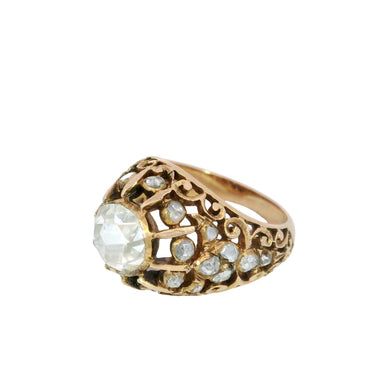 Victorian Diamond Engagement Ring 1.26ctw Rose Cut Diamonds Yellow Gold Sz 6