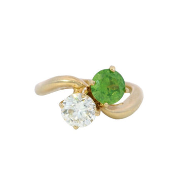 Victorian Toi Et Moi Ring Demantoid Garnet Diamond 14K Yellow Gold ~1.7CTW