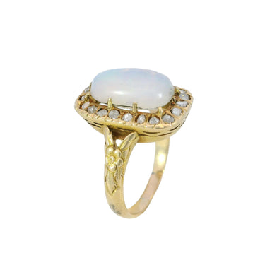 Victorian Opal Diamond Halo Cluster Ring 18K Yellow Gold ~3.82ctw