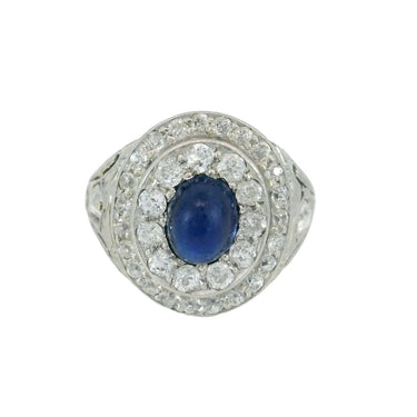 Art Deco Sapphire Diamond Double Halo Ring 14k Platinum ~2.11ctw