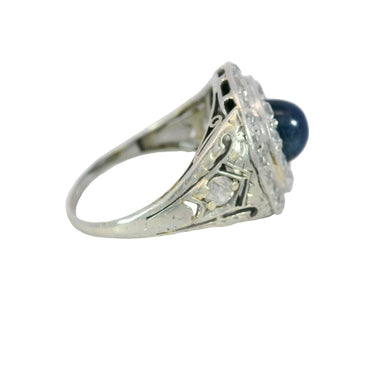 Art Deco Sapphire Diamond Double Halo Ring 14k Platinum ~2.11ctw