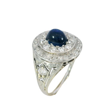 Art Deco Sapphire Diamond Double Halo Ring 14k Platinum ~2.11ctw