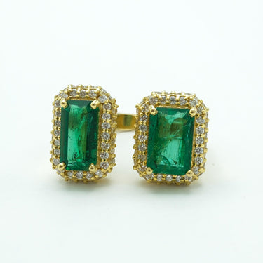 Modern Emerald and Diamond Split Stone Bypass Ring in 18K Yellow Gold