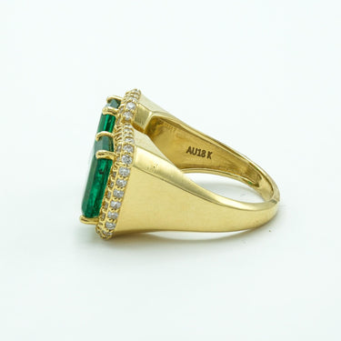 Modern Emerald and Diamond Split Stone Bypass Ring in 18K Yellow Gold