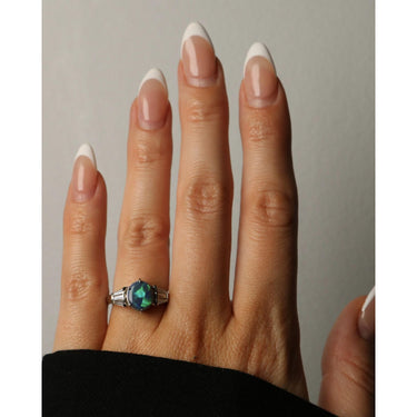 Mikimoto Platinum Black Opal Engagement Ring Baguette Cut Accents ~1.64ct Opal
