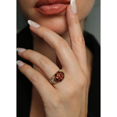 Piaget Ruby Diamond Cluster Ring 18k Yellow Gold Size 7.5 ~4.01ctw