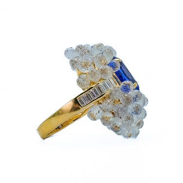 Tanzanite Briolette White Sapphire & Diamond Cluster Cocktail Ring 18k Gold