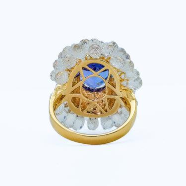 Tanzanite Briolette White Sapphire & Diamond Cluster Cocktail Ring 18k Gold