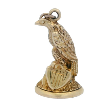 Victorian Antique Seated Eagle and Shield Charm in 10K Yellow Gold with Enamel