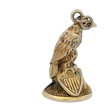 Victorian Antique Seated Eagle and Shield Charm in 10K Yellow Gold with Enamel