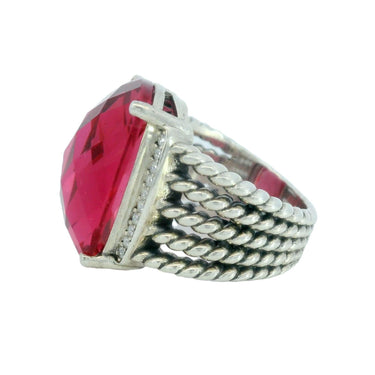 David Yurman Pink Tourmaline Ring Sterling Silver with Diamonds