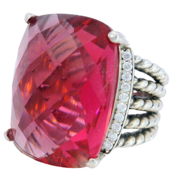 David Yurman Pink Tourmaline Ring Sterling Silver with Diamonds