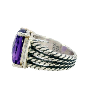 David Yurman Purple Amethyst Sterling Silver Rope Ring with Diamonds