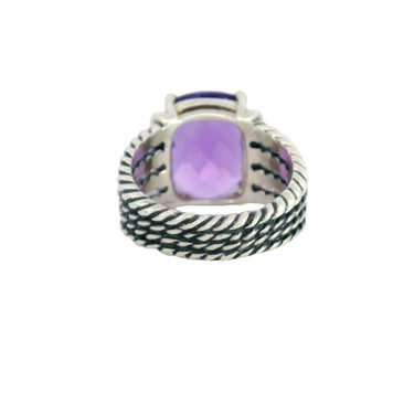 David Yurman Purple Amethyst Sterling Silver Rope Ring with Diamonds