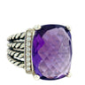 David Yurman Purple Amethyst Sterling Silver Rope Ring with Diamonds