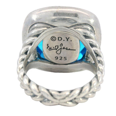 David Yurman Blue Topaz Sterling Silver Rope Ring with Diamonds