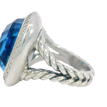 David Yurman Blue Topaz Sterling Silver Rope Ring with Diamonds