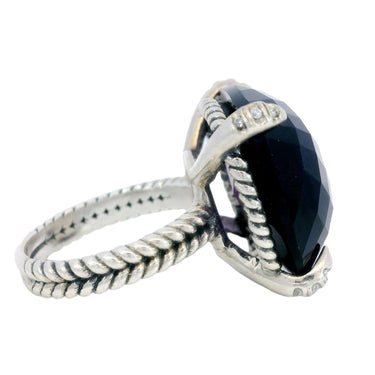 David Yurman Purple Amethyst Ring 14MM Sterling Silver with Diamonds