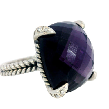 David Yurman Purple Amethyst Ring 14MM Sterling Silver with Diamonds