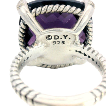 David Yurman Purple Amethyst Ring 14MM Sterling Silver with Diamonds