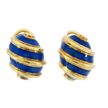 Vintage Tiffany & Co. Schlumberger Blue Enamel Clip On Earrings in 18K Gold