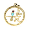 Vintage Van Cleef Arpels Turquoise and Ruby Bird Pendant Charm 18 Karat Gold