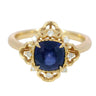 Modern Blue Sapphire Square Cushion Cut Ring with Diamonds in 18K