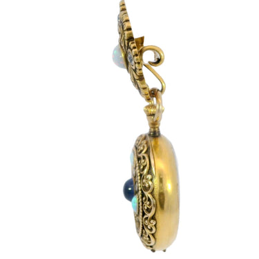 Riker Brothers Art Nouveau Opal and Sapphire Pocket Watch Brooch 14 Karat Gold