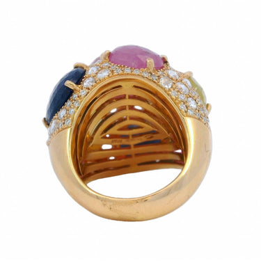 Modern G. Verdi Multicolored Rose Cut Sapphire and Diamond Ring in 18 Karat Gold