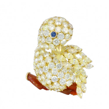 Modern Canary Bird Brooch With 14ctw of Yellow and White Diamonds in 18k Gold