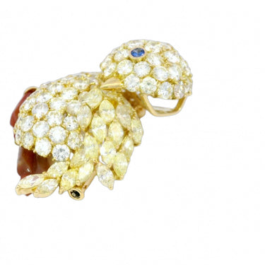 Modern Canary Bird Brooch With 14ctw of Yellow and White Diamonds in 18k Gold