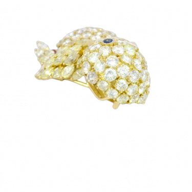 Modern Canary Bird Brooch With 14ctw of Yellow and White Diamonds in 18k Gold