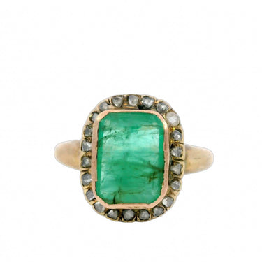 Antique Victorian 1.45ctw Emerald and Rose Cut Diamond Cluster Ring in 18K Gold