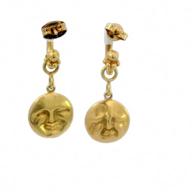 Vintage Happy and Sad Faced Figural Day and Night Earrings in 18K Gold