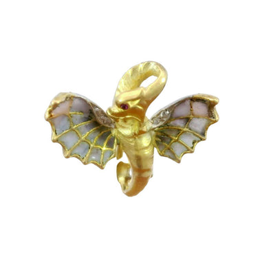 Art Nouveau Plique A jour Dragon Stick pin in 14K Yellow Gold