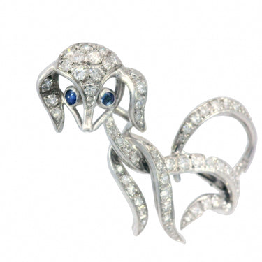 Antique Art Deco Platinum Diamond Poodle Dog Brooch Pin with Sapphire Eyes