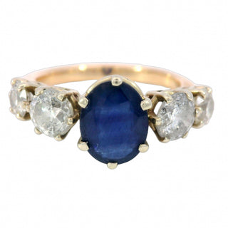 Vintage Natural Sapphire and Diamond Band Ring in 14K Yellow Gold 3.71ctw