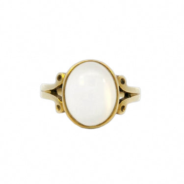 Art Nouveau Catseye Moonstone Bezel Set Ring in 14 Karat Yellow Gold