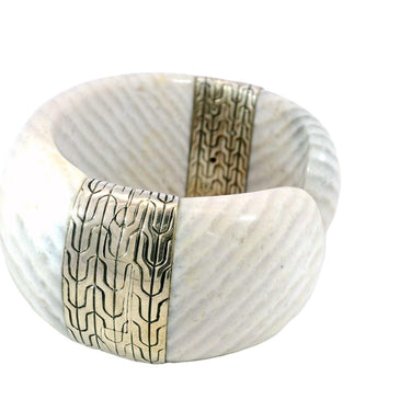 John Hardy White Agate Cuff Bracelet Sterling Silver Fit Size 7 Inches