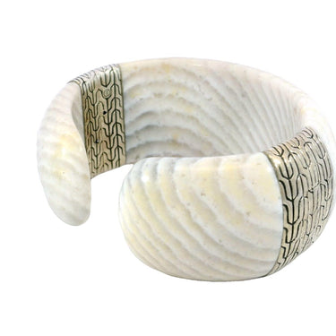 John Hardy White Agate Cuff Bracelet Sterling Silver Fit Size 7 Inches