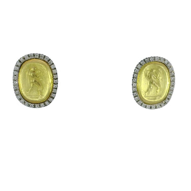 Designer Diamond Gold Coin Stud Earrings 18K Yellow Gold by MAZ