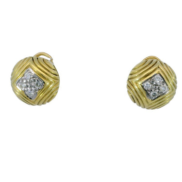 Designer 18K Diamond Button Earrings by MAZ Omega Clip Back ~.24ctw