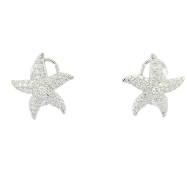 Modern Starfish Diamond Earrings Omega Back Clip Ons 18K White Gold ~1.2ctw