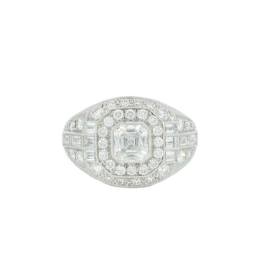 Ascher Cut Diamond Cluster Ring in Platinum ~2.79ctw Art Deco Style Size 6.25