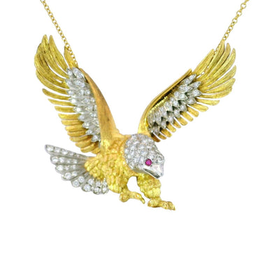 McTeigue Diamond Eagle Pendant Necklace 18K Gold Platinum ~2ctw