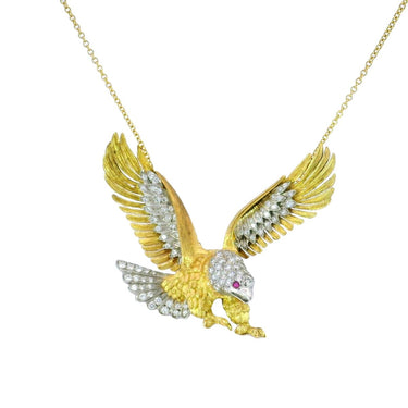 McTeigue Diamond Eagle Pendant Necklace 18K Gold Platinum ~2ctw
